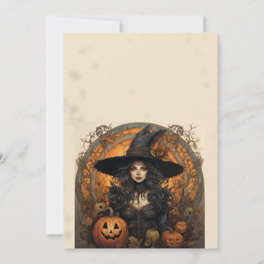 Heks Meisje en Pompoenen Gotische Halloween Kaart (Achterkant)