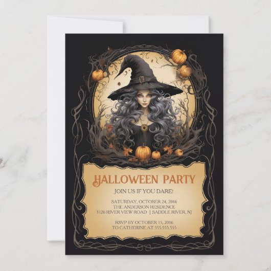 Heks Meisje Gothic Halloween Kaart (Voorkant)