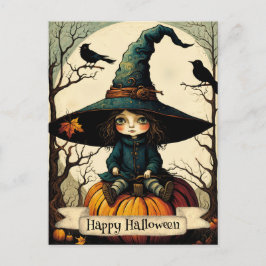heks meisje pompoen gelukkig halloween briefkaart