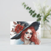 Heks Meisje Rode Bloem Magisch Briefkaart (Staand voorkant)
