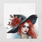 Heks Meisje Rode Bloem Magisch Briefkaart (Voorkant / Achterkant)
