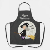heks meisje vliegen en gelukkig halloween tekst schort (Voorkant)