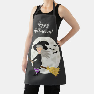 Heks meisje vliegend en prettig Halloween-tekst Schort