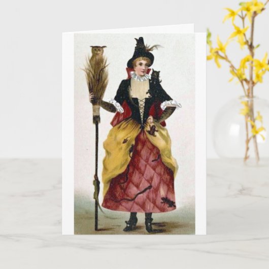 Heks met Bezem en Uil Kaart (Gele Bloem)