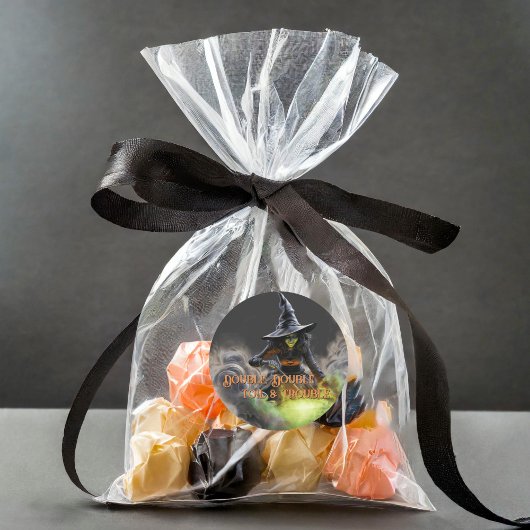 Heks met brandende ketel Halloween Ronde Sticker