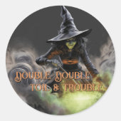 Heks met brandende ketel Halloween Ronde Sticker (Voorkant)