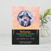  heks met Crystal Ball zwart Halloween Kaart (Staand voorkant)