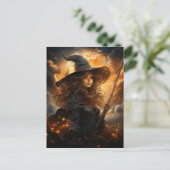 Heks met een Halloween Volle Maan Briefkaart (Staand voorkant)