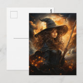 Heks met een Halloween Volle Maan Briefkaart (Voorkant / Achterkant)