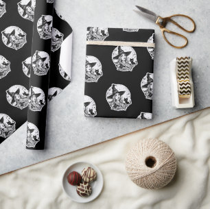Heks met een kat en een uil - Halloween Fan Fun 1 Cadeaupapier