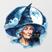 Heks met een Kat - Wicca Halloween 1 Raamsticker (Vel)