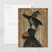 Heks met een pompoen briefkaart (Voorkant / Achterkant)