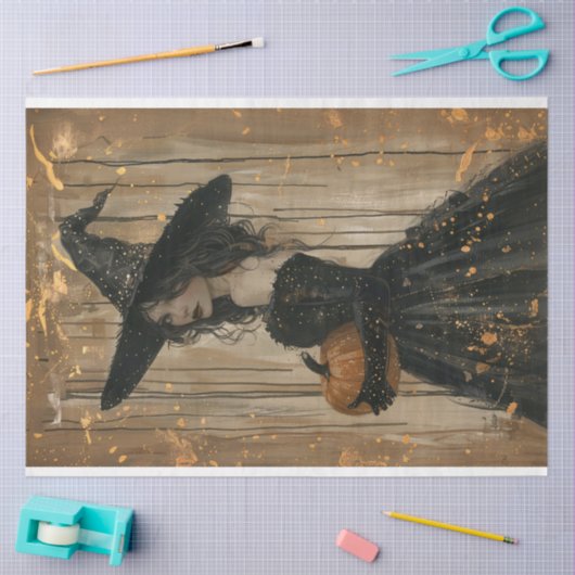 Heks met een pompoen decoupage tissuepapier (Craft)