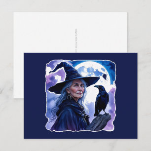Heks met een raaf - Halloween Fan Fun 1 Briefkaart