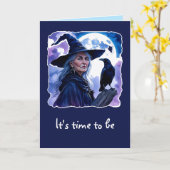 Heks met een raaf - Halloween Fan Fun 1 Kaart (Gele Bloem)