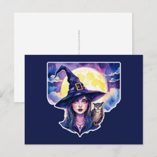 Heks met een uil - Halloween Fan Fun 1 Briefkaart