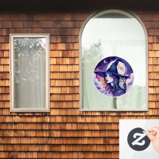 Heks met een uil - Halloween Fan Fun 2 Raamsticker (Huis Raam)