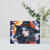 Heks met een wolf - Halloween Fan Fun 2 Briefkaart (Staand voorkant)