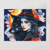 Heks met een wolf - Halloween Fan Fun 2 Briefkaart (Voorkant)