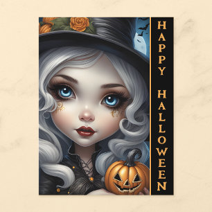 Heks met gesneden pompoen Gelukkig Halloween Ansic Briefkaart