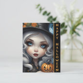 Heks met gesneden pompoen Happy Halloween Briefkaa Briefkaart (Staand voorkant)