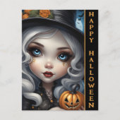 Heks met gesneden pompoen Happy Halloween Briefkaa Briefkaart (Voorkant)