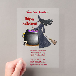 Heks met goede uitstraling en Halloween Ketel Acryl Uitnodigingen