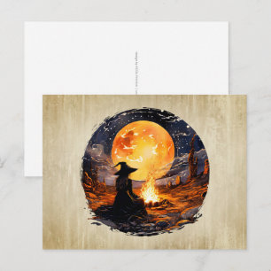 Heks met kaarsen en vuur - Wicca Halloween 1 Briefkaart