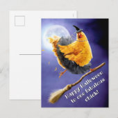Heks met kip op bezemsteel uitnodiging briefkaart (Voorkant / Achterkant)