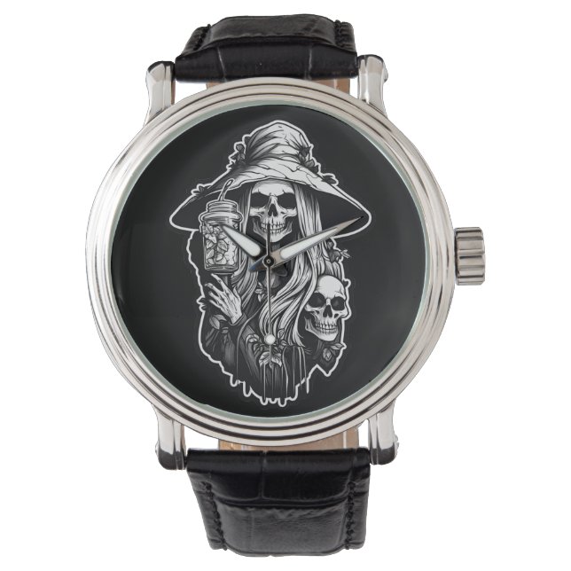 Heks met lantaarn Halloween Horloge (Voorkant)