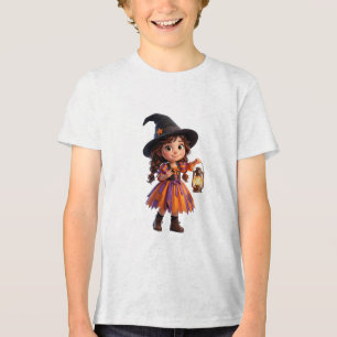 Heks met lantaarn Halloween Nacht Fantasy Kunst Tri-Blend Shirt