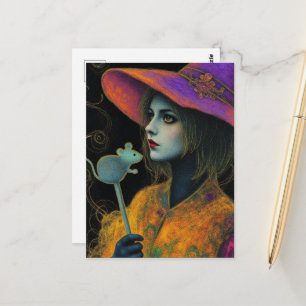 Heks Met Muis Toverstaf Briefkaart