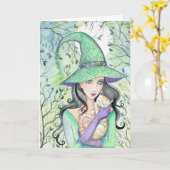 Heks met Oranje Tabby Cat Kaart (Gele Bloem)