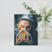 Heks met peperkoekhuis in Fairy Tale Forest Briefkaart (Staand voorkant)