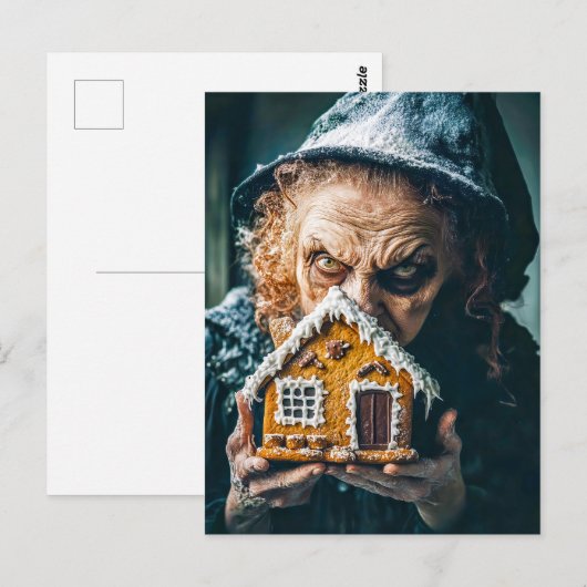 Heks met peperkoekhuis in Fairy Tale Forest Briefkaart (Voorkant / Achterkant)