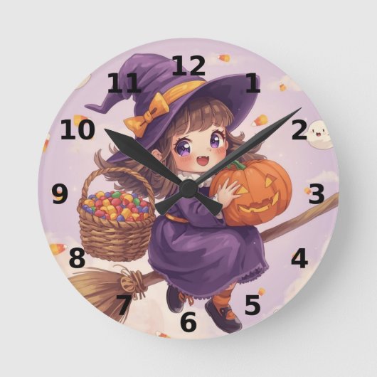 Heks met Pompoen Halloween Klok (Voorkant)