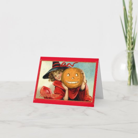 heks met pompoen Halloween Wenskaart Kaart (Voorkant)