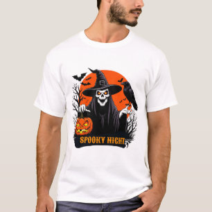 Heks Met Schedelgezicht En Kraai Halloween Nacht � T-shirt