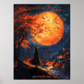 Heks met uitzicht op het dorp Halloween met volle Poster (Voorkant)