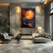 Heks met uitzicht op het dorp Halloween met volle  Poster