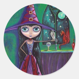 Heks met valk en draak Sticker