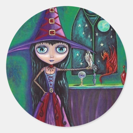 Heks met valk en draak Sticker (Voorkant)