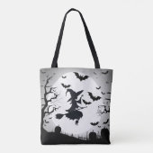 Heks met vleermuizen grappig halloween thema tote bag (Achterkant)