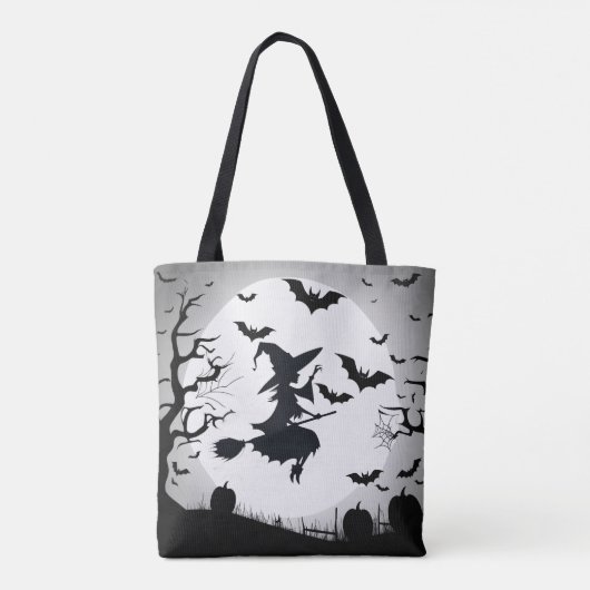 Heks met vleermuizen grappig halloween thema tote bag (Achterkant)