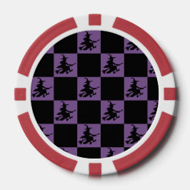 Heks met vliegende bezem Zwart & Paars Geruit Poke Poker Chips