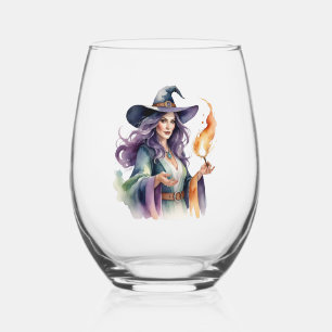 Heks met vuur wijnglas zonder voet