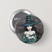 Heks met witte kat Pinback knop Ronde Button 5,7 Cm (Voorkant /achterkant)