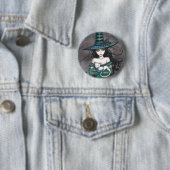 Heks met witte kat Pinback knop Ronde Button 5,7 Cm (In situ)
