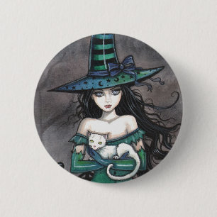 Heks met witte kat Pinback knop Ronde Button 5,7 Cm