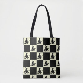 Heks met zwart-gele ruit tote bag